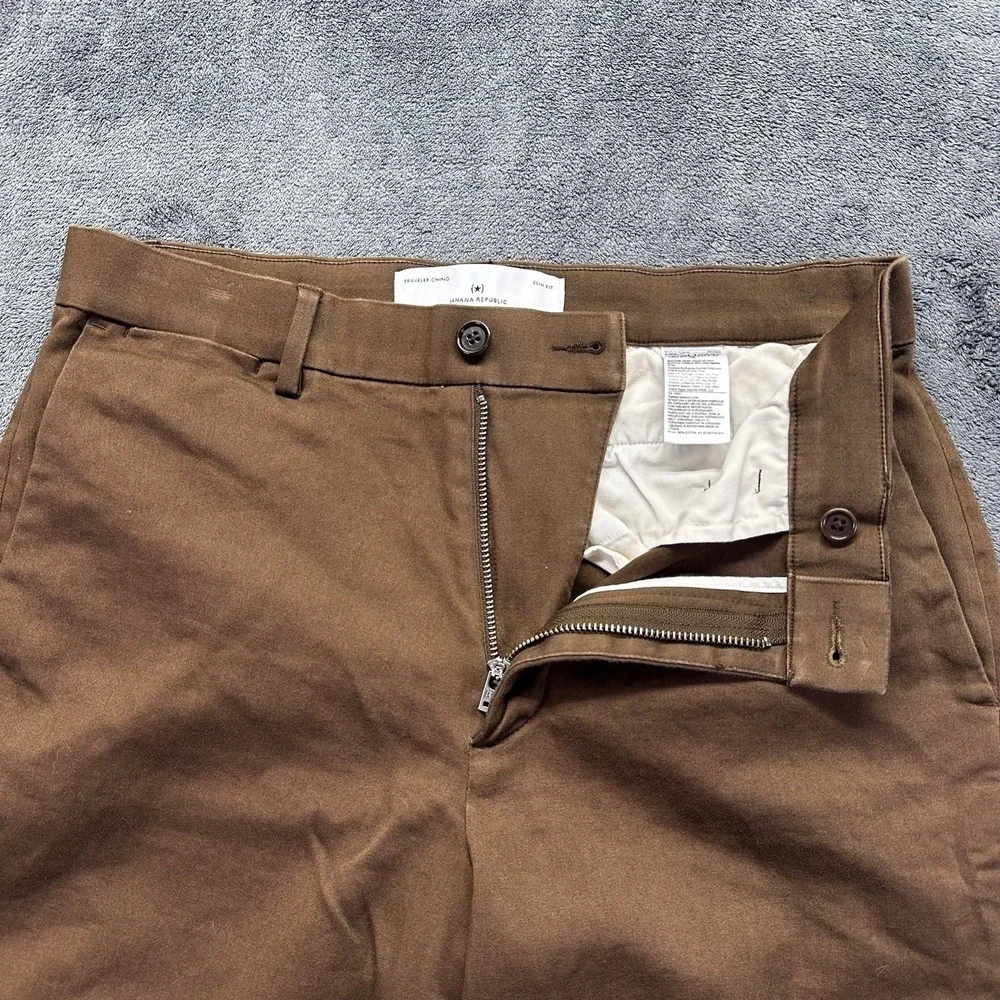 Banana Republic Traveler Pants Men's 32x30 Brown 5-Pocket Slim Fit Cotton Blend - Picture 3 of 9